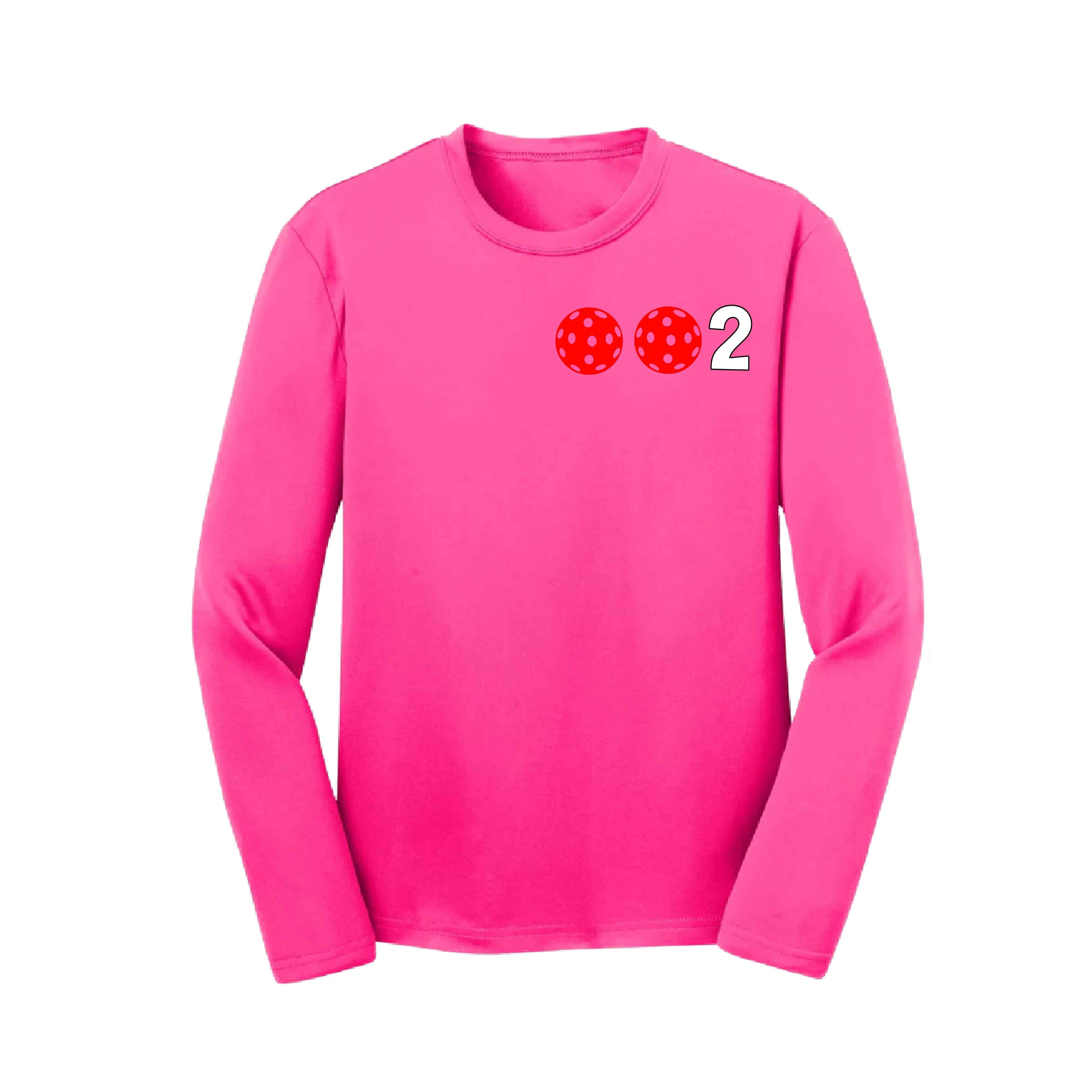 002 Pickleball (Colors Cyan Red Orange) | Youth Long Sleeve Pickleball Shirts | 100% Polyester