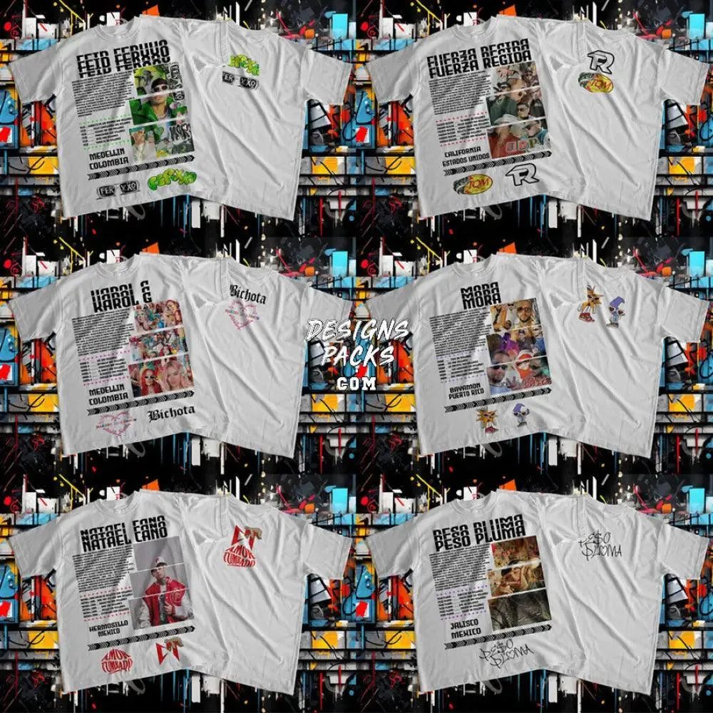 13 Music Stars Latino Street Wear Dual Sides Designs Bundle PNG   PSD