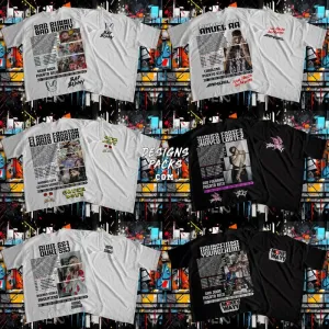 13 Music Stars Latino Street Wear Dual Sides Designs Bundle PNG   PSD