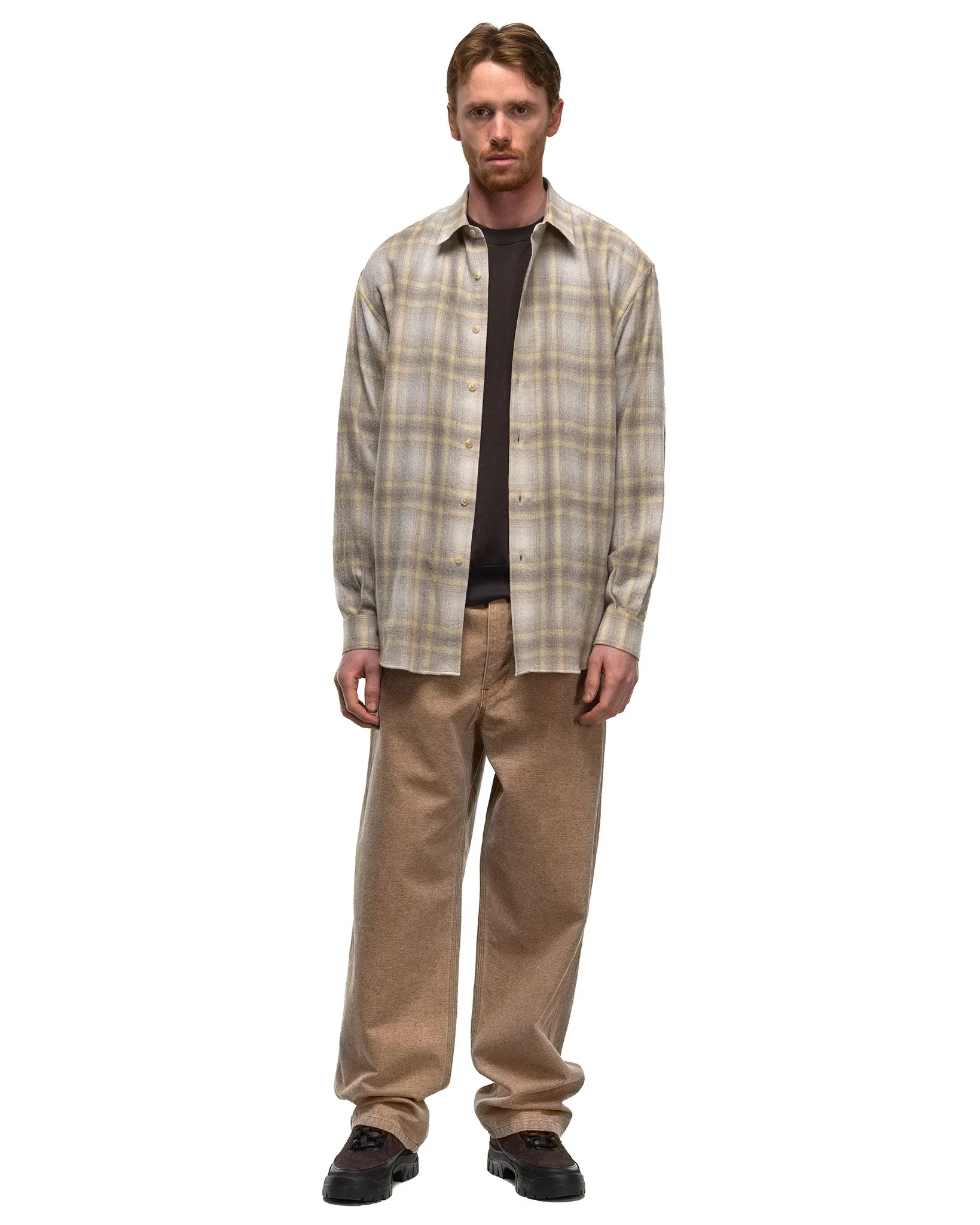 Airy Wool Check Shirt Yellow Gray Check