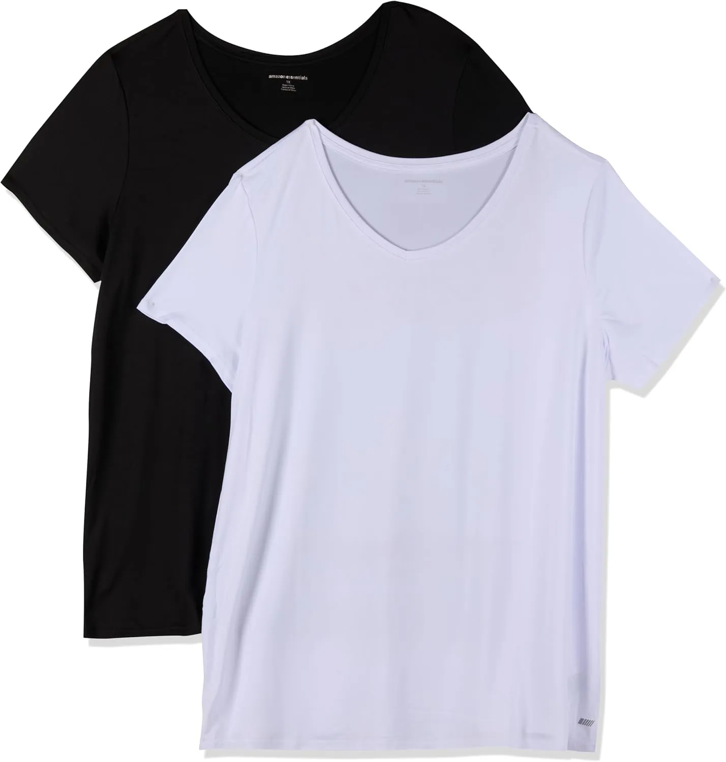 Amazon Essentials Women's Active Quick Dry Tech Stretch Short-Sleeve V-Neck T-Shirt (Available in Plus Size), Pack of 2