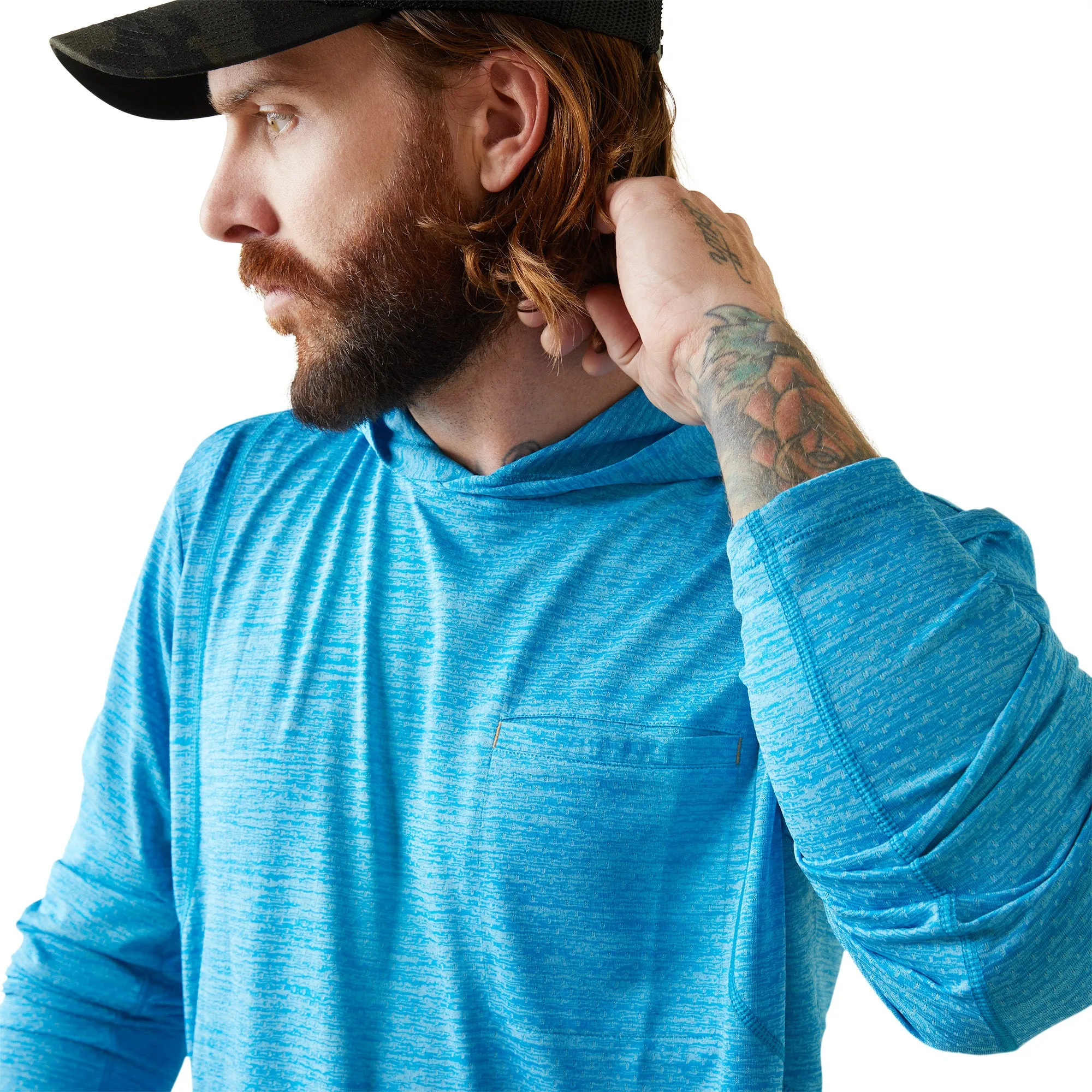 Ariat® Men's Rebar Evolution Hooded Scuba Blue Sun Shirt 10043312