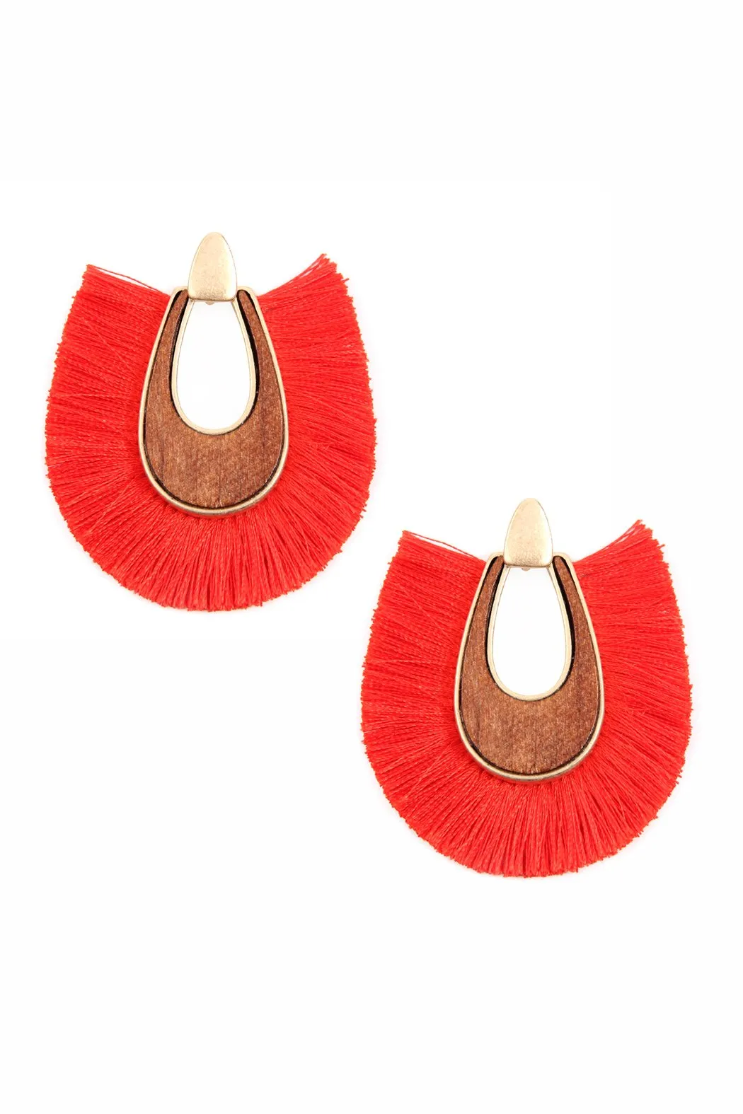 B2e2725 - Wood With Thread Tassel Post Earrings