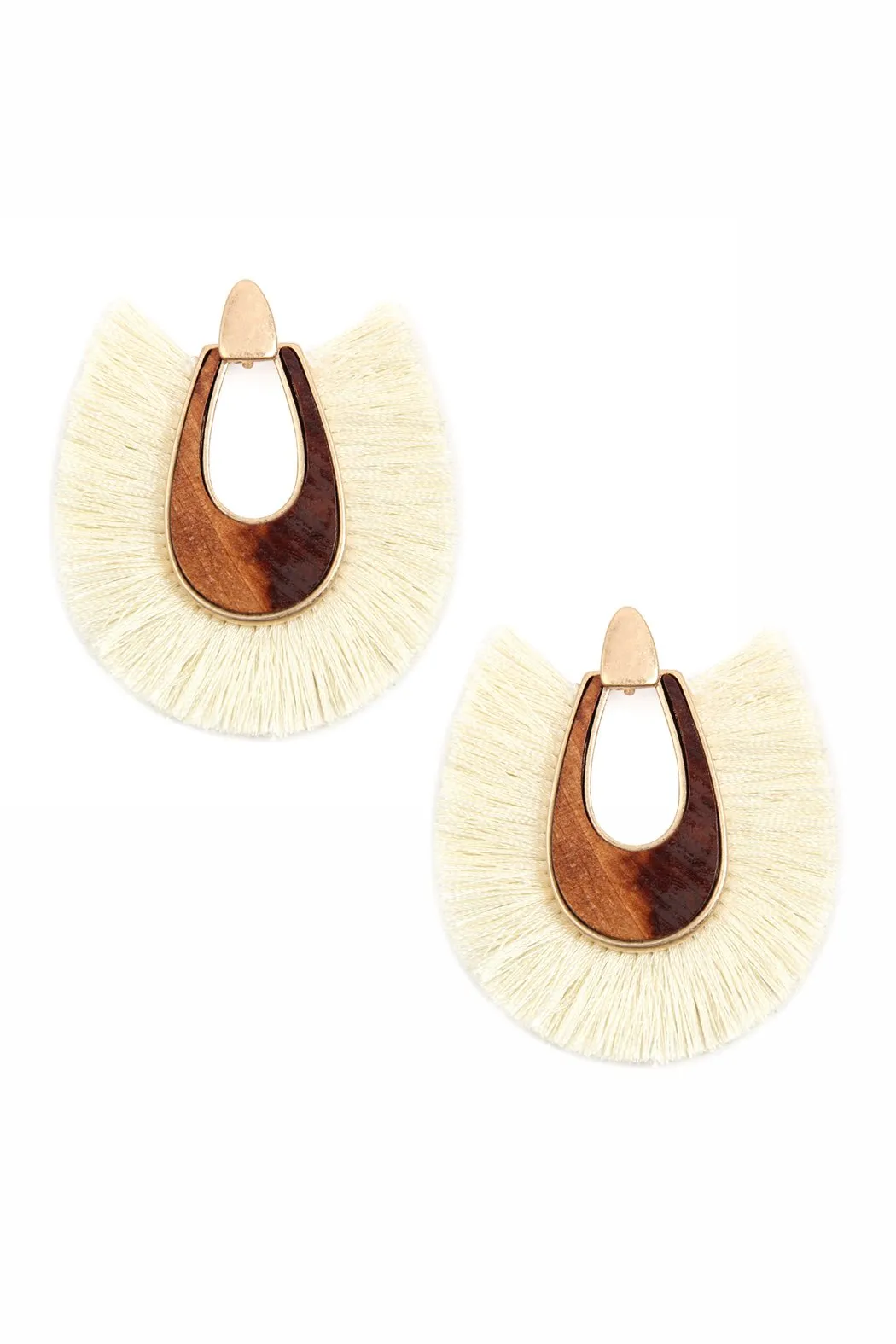 B2e2725 - Wood With Thread Tassel Post Earrings