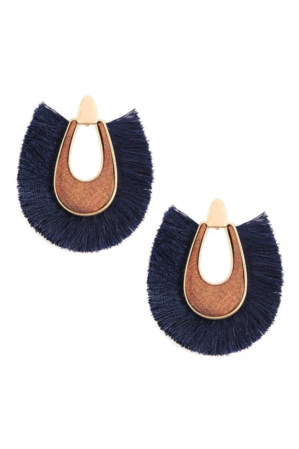 B2e2725 - Wood With Thread Tassel Post Earrings