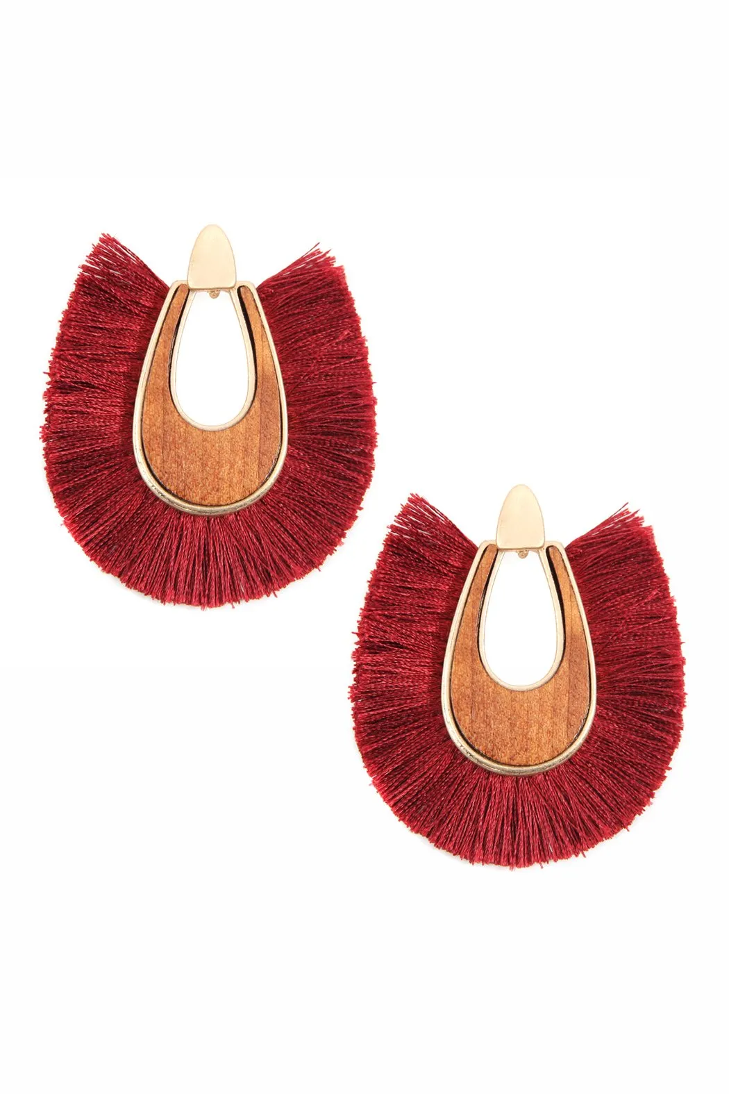 B2e2725 - Wood With Thread Tassel Post Earrings