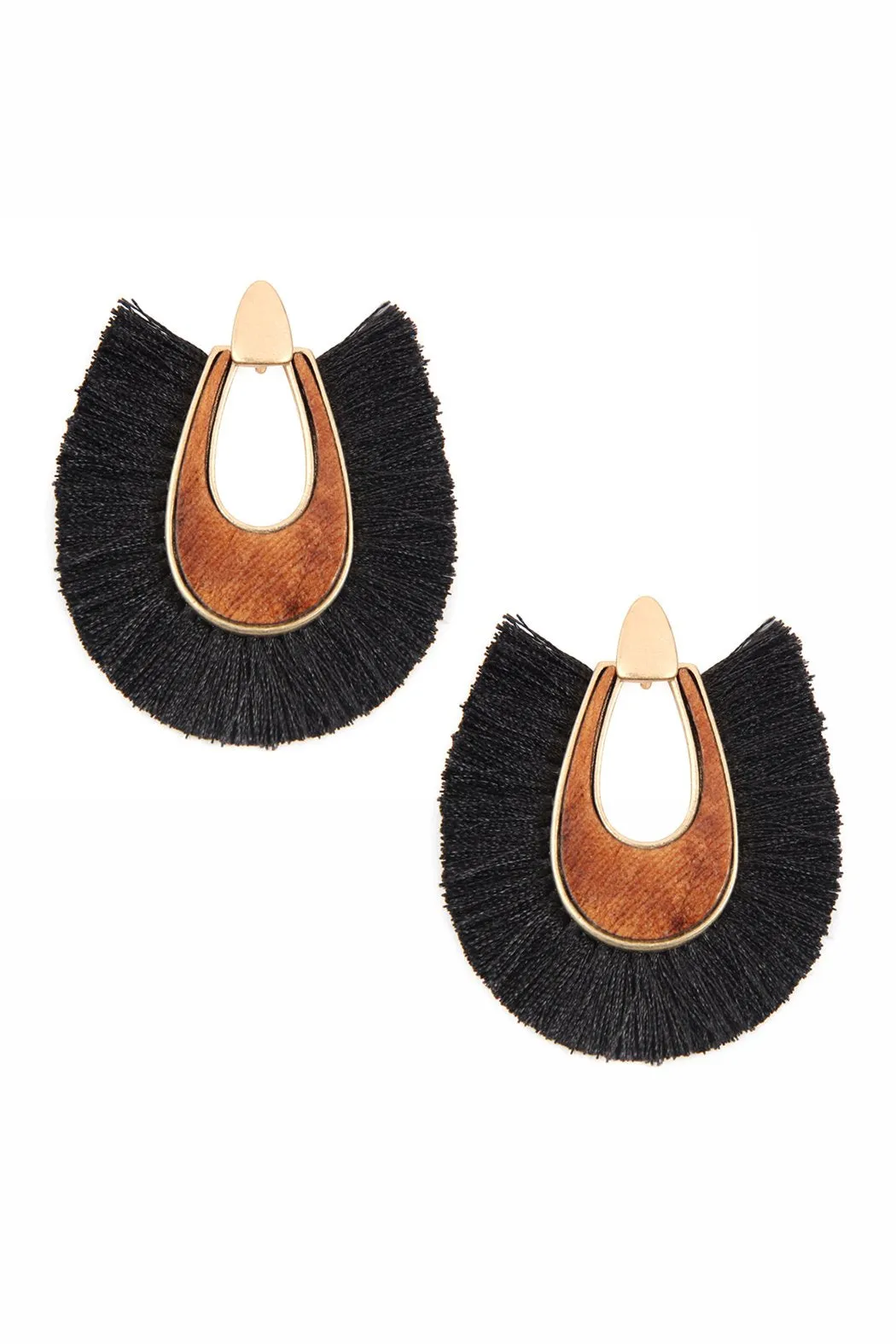 B2e2725 - Wood With Thread Tassel Post Earrings