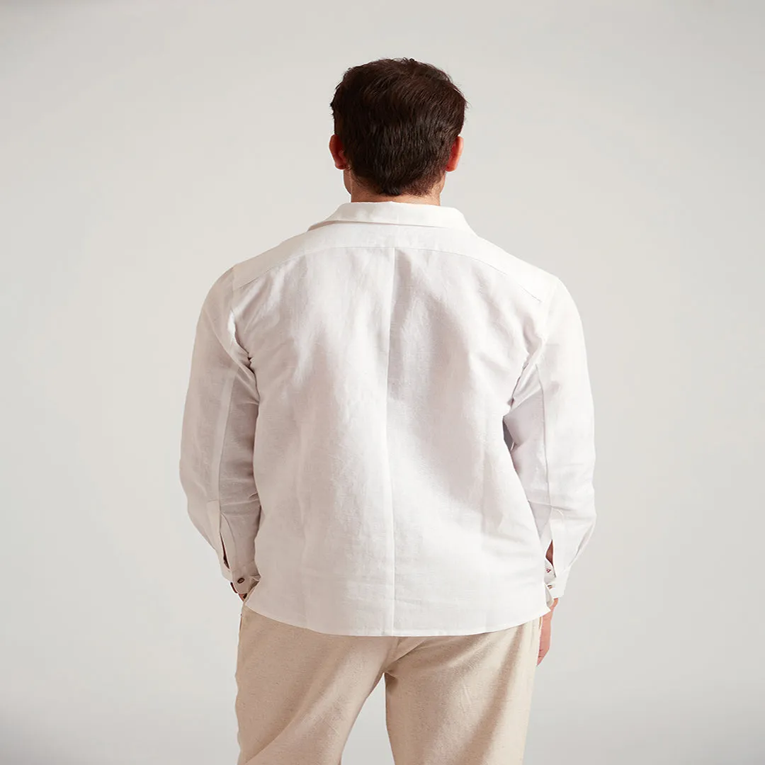 B77 ALFRED Semi-Formal White Linen Long Sleeve Men Henley Shirts