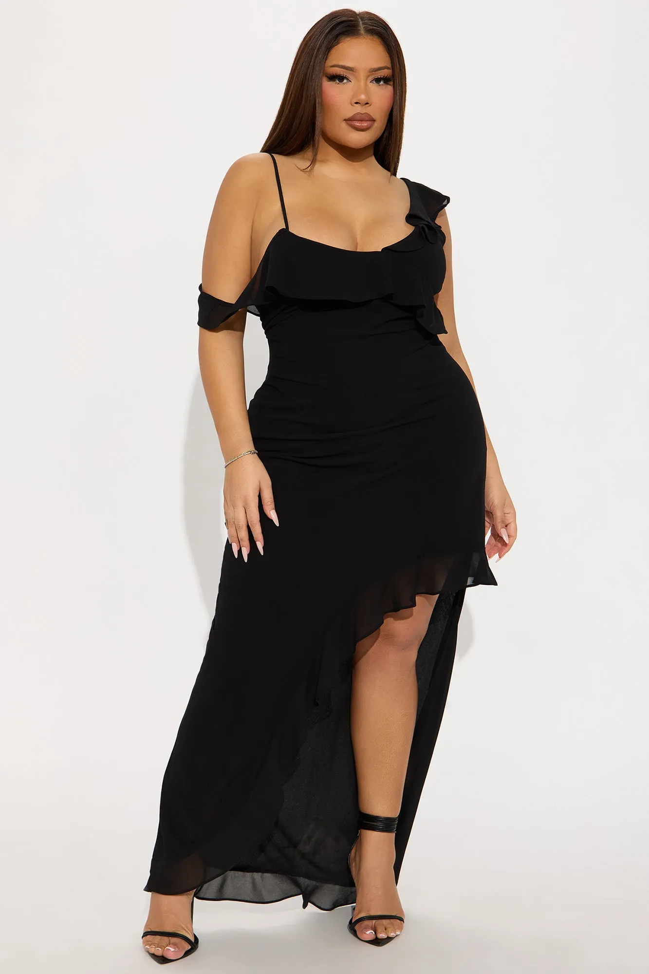 Barbara Asymmetrical Maxi Dress - Black