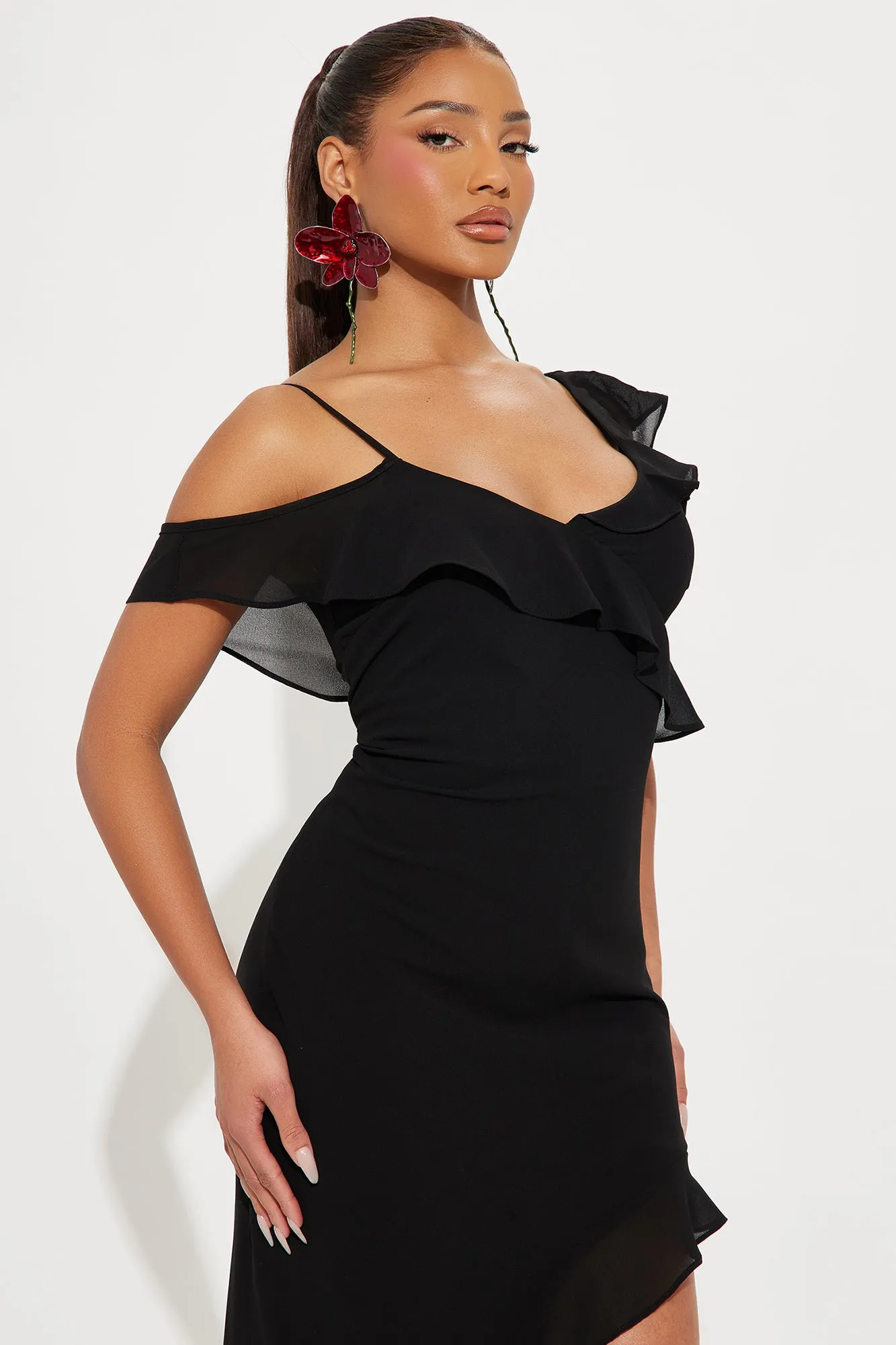 Barbara Asymmetrical Maxi Dress - Black