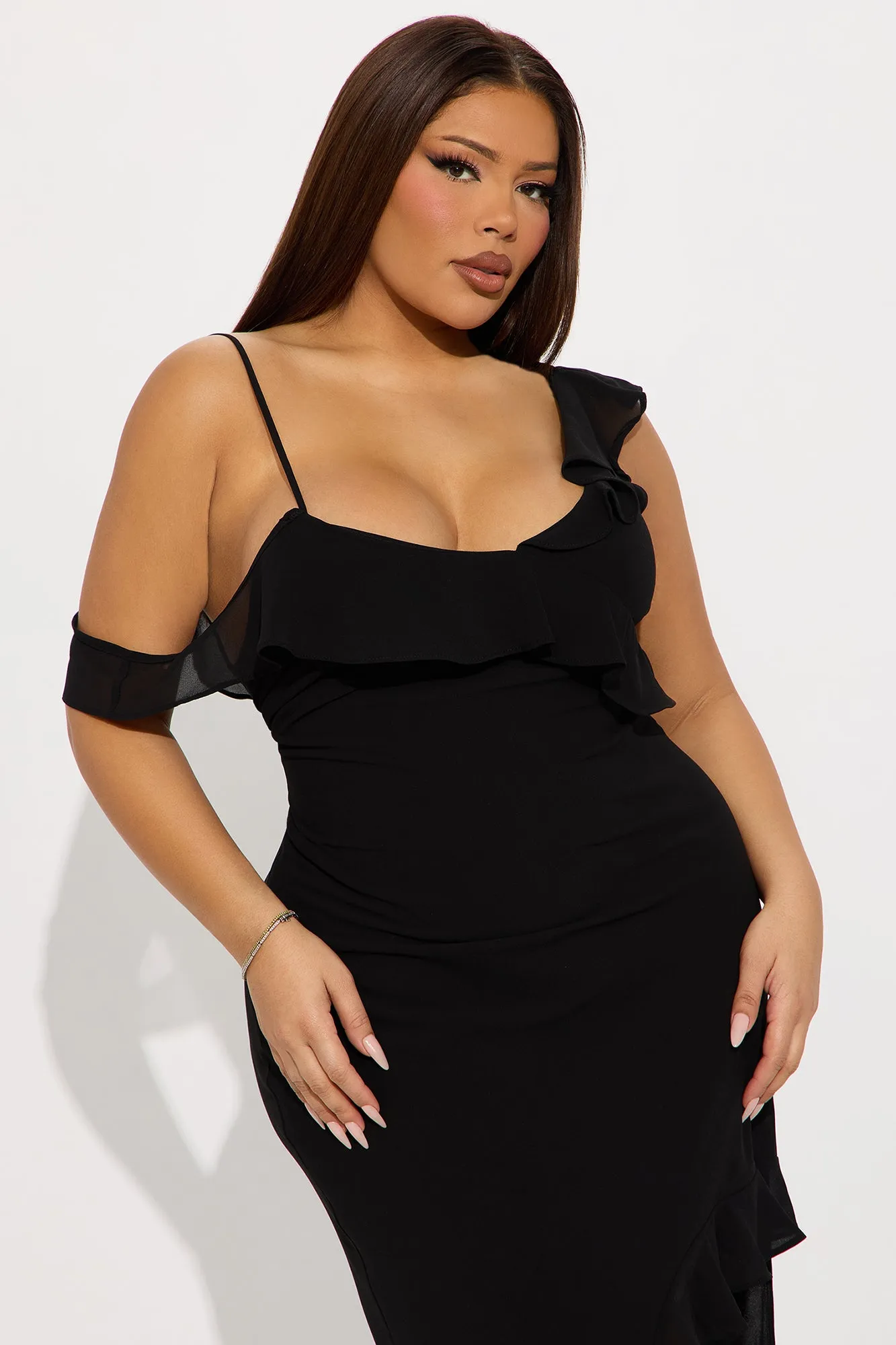 Barbara Asymmetrical Maxi Dress - Black