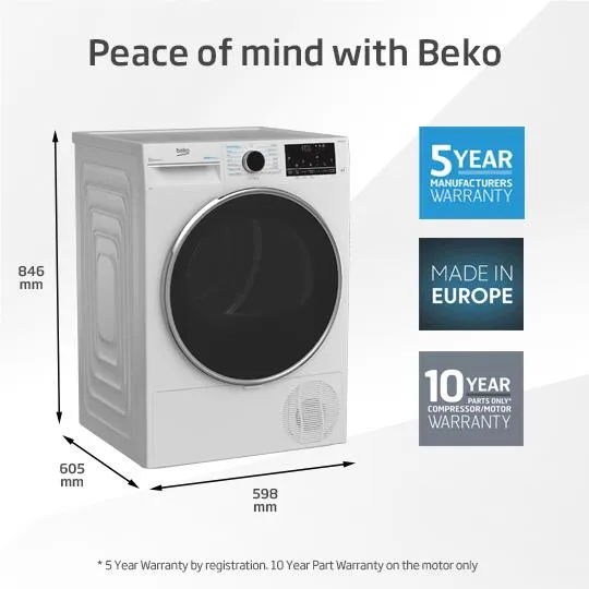 Beko BDPB104HW 10kg Hybrid Heat Pump Dryer with Steam