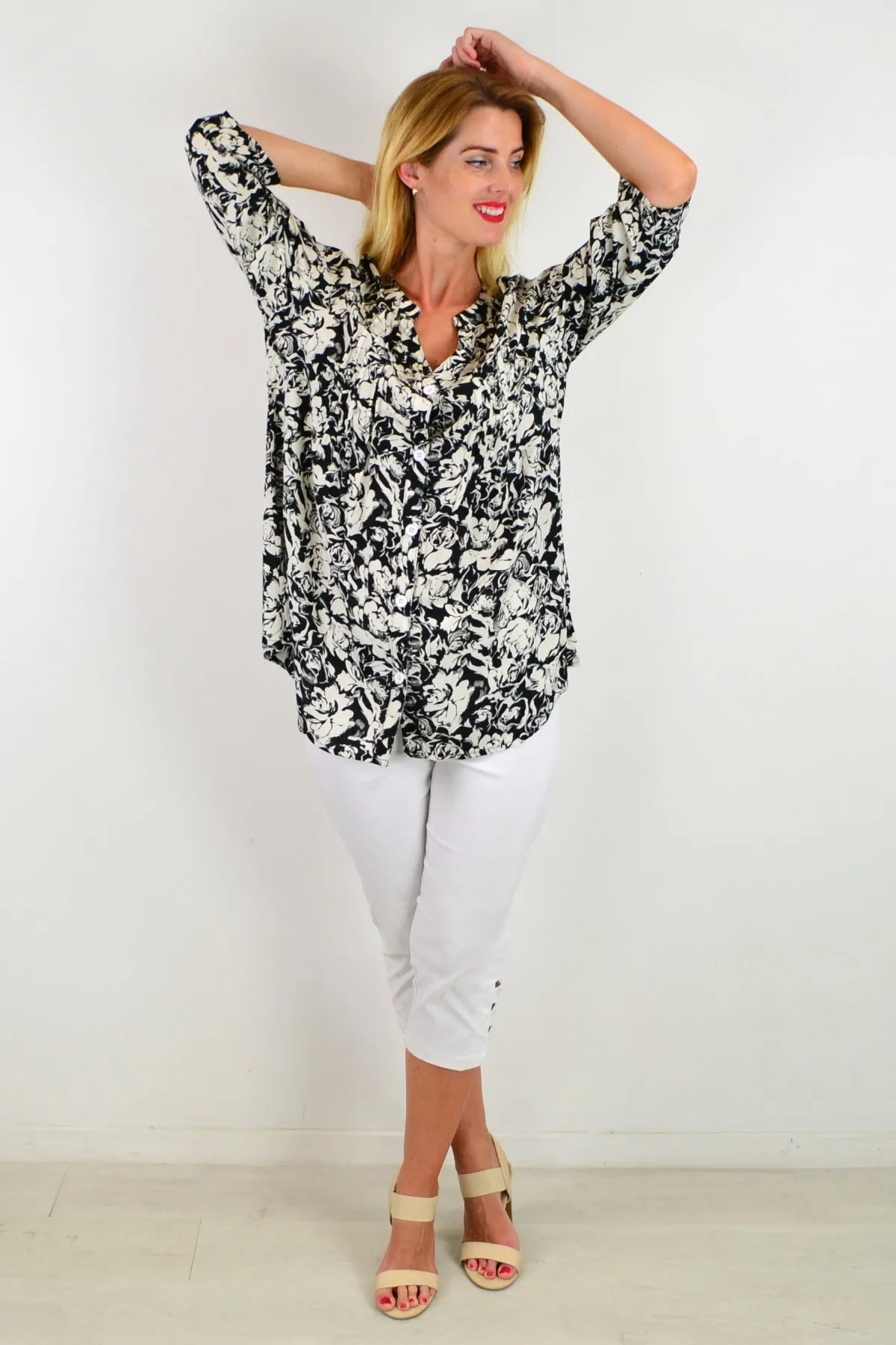 Black Roxanne Floral Tunic Shirt