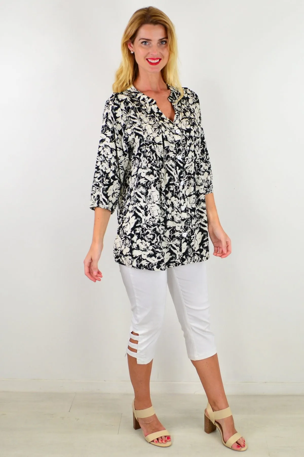 Black Roxanne Floral Tunic Shirt