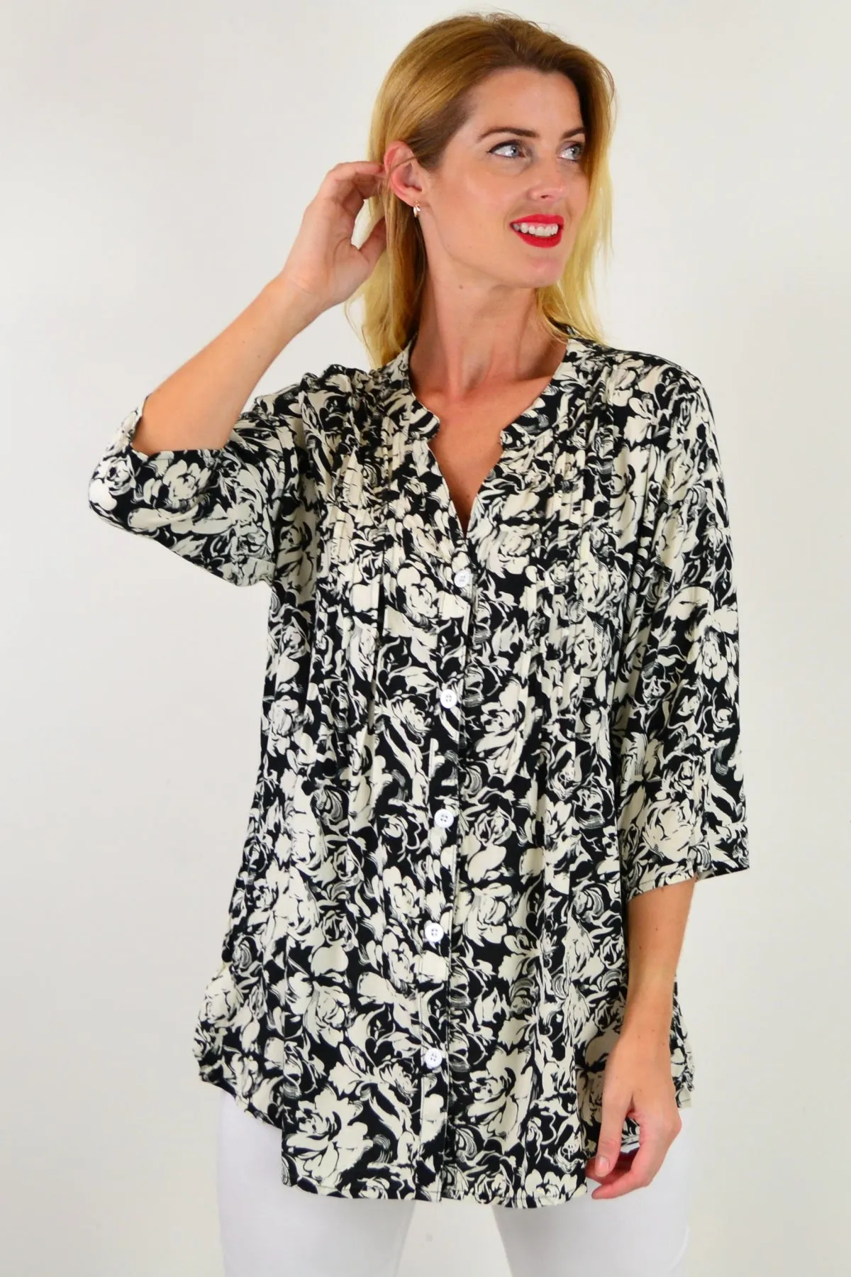 Black Roxanne Floral Tunic Shirt