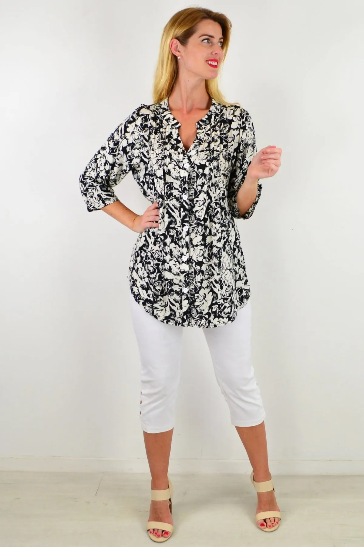 Black Roxanne Floral Tunic Shirt
