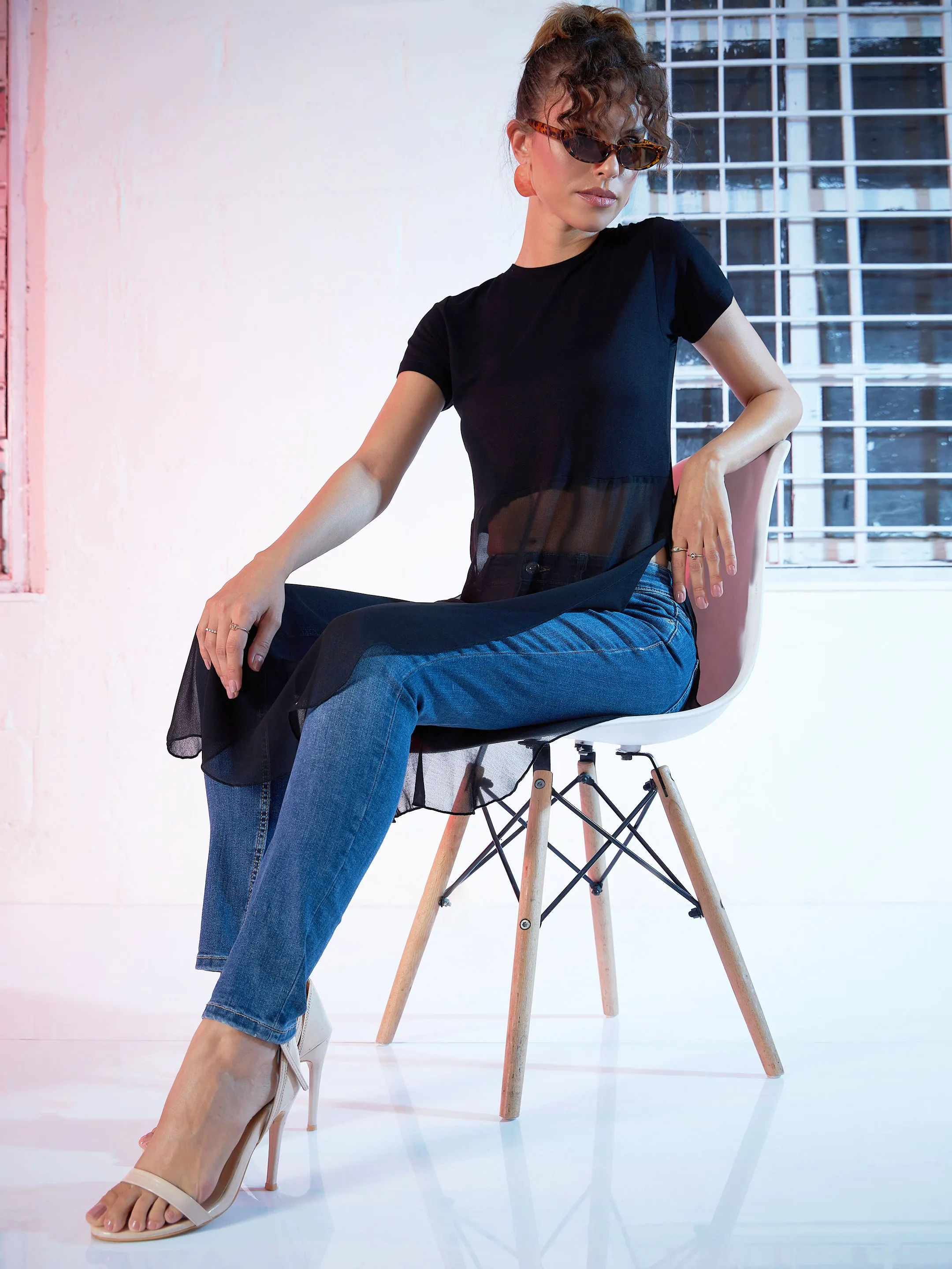 Black Side Slit Longline Top