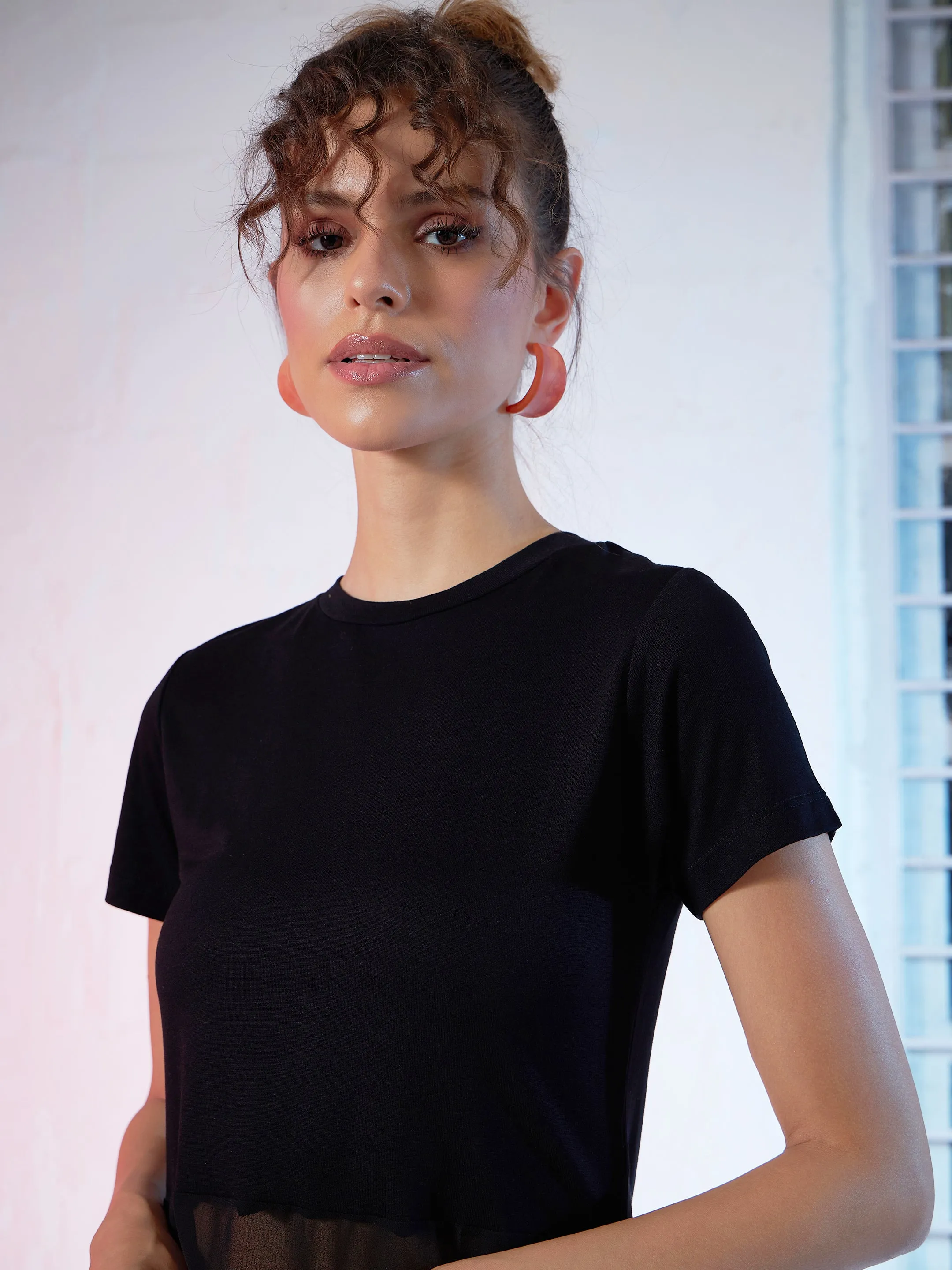 Black Side Slit Longline Top