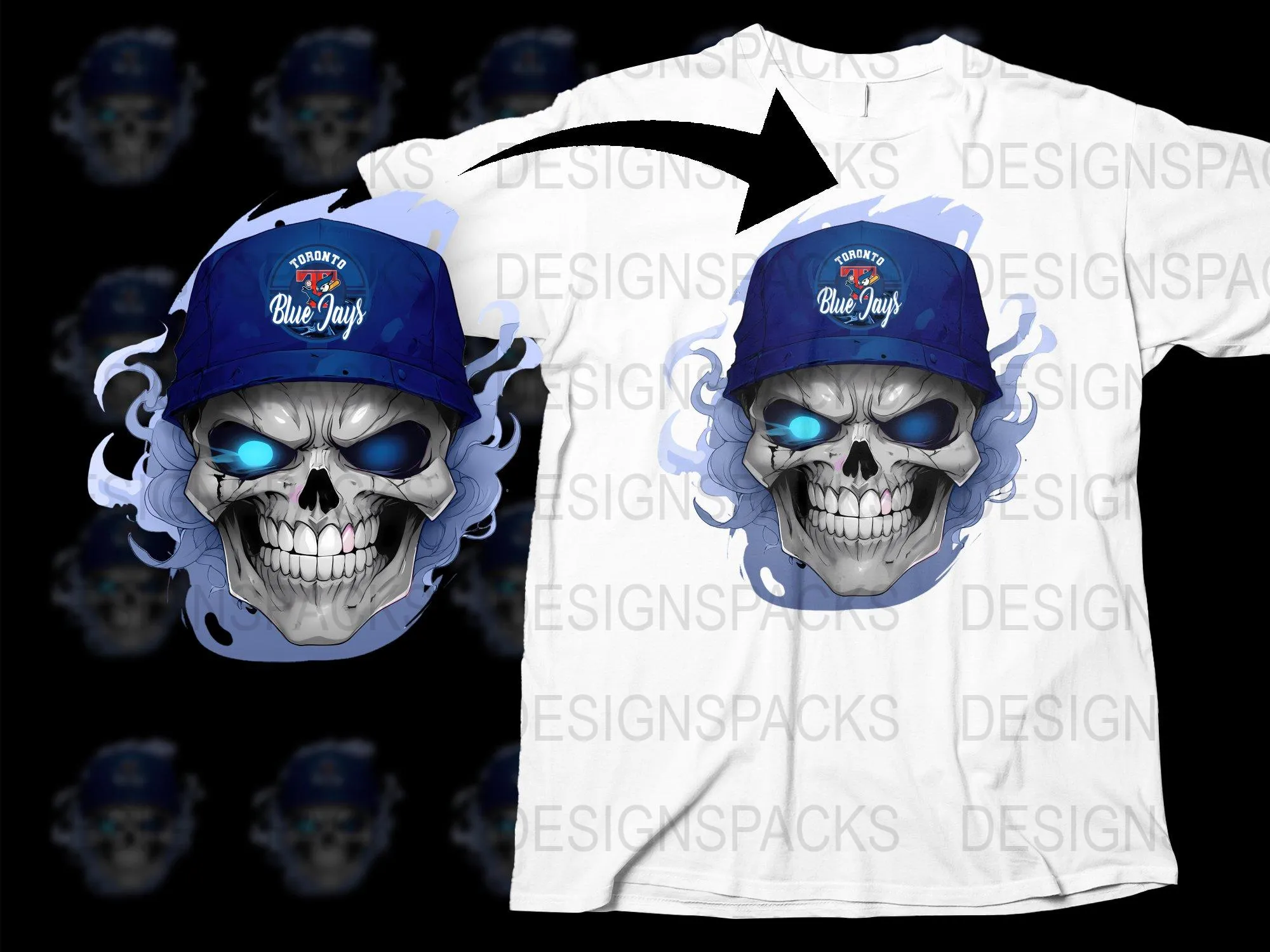 Blue Jays Skull Graphic Sports Fan Apparel Png Digital Download