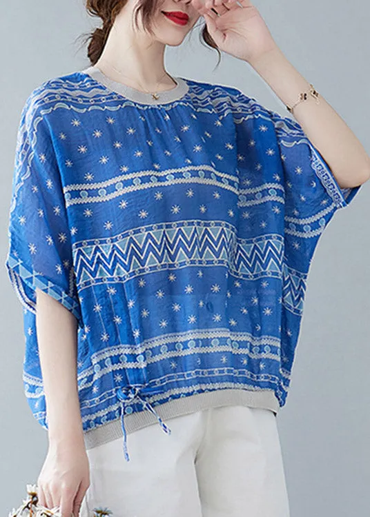 Blue Tie Waist T Shirts Short Sleeve LY1526