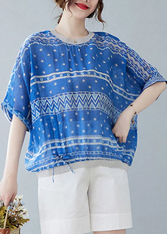 Blue Tie Waist T Shirts Short Sleeve LY1526