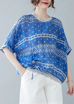 Blue Tie Waist T Shirts Short Sleeve LY1526