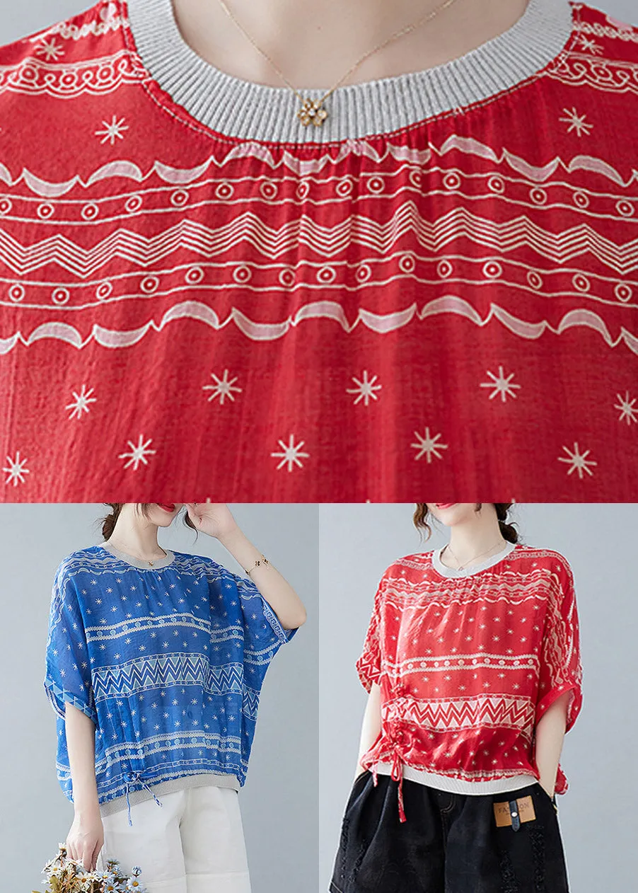 Blue Tie Waist T Shirts Short Sleeve LY1526