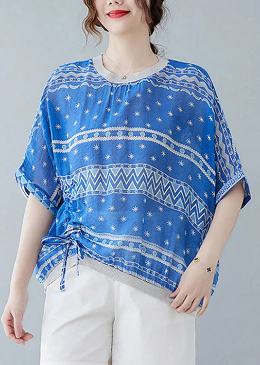 Blue Tie Waist T Shirts Short Sleeve LY1526