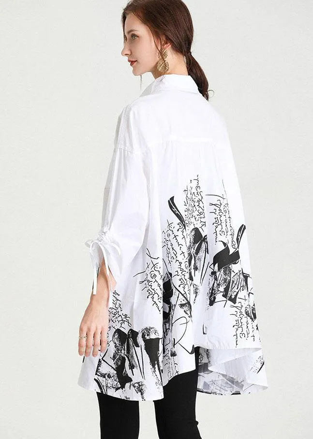 Boho White Peter Pan Collar Button Print Top Shirts