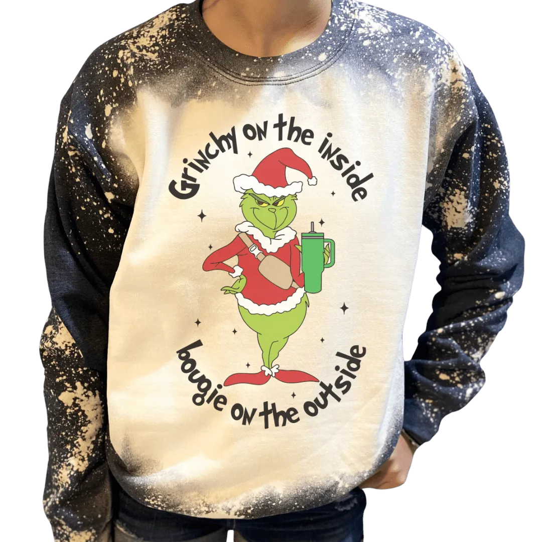 Bougie Grinch Custom Bleached Christmas Sweatshirt