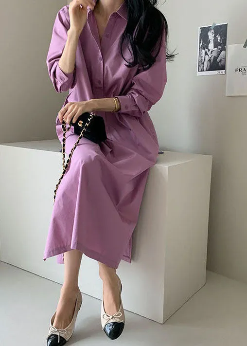 Boutique Purple Peter Pan Collar Patchwork Cotton Shirts Dress Spring LY2655
