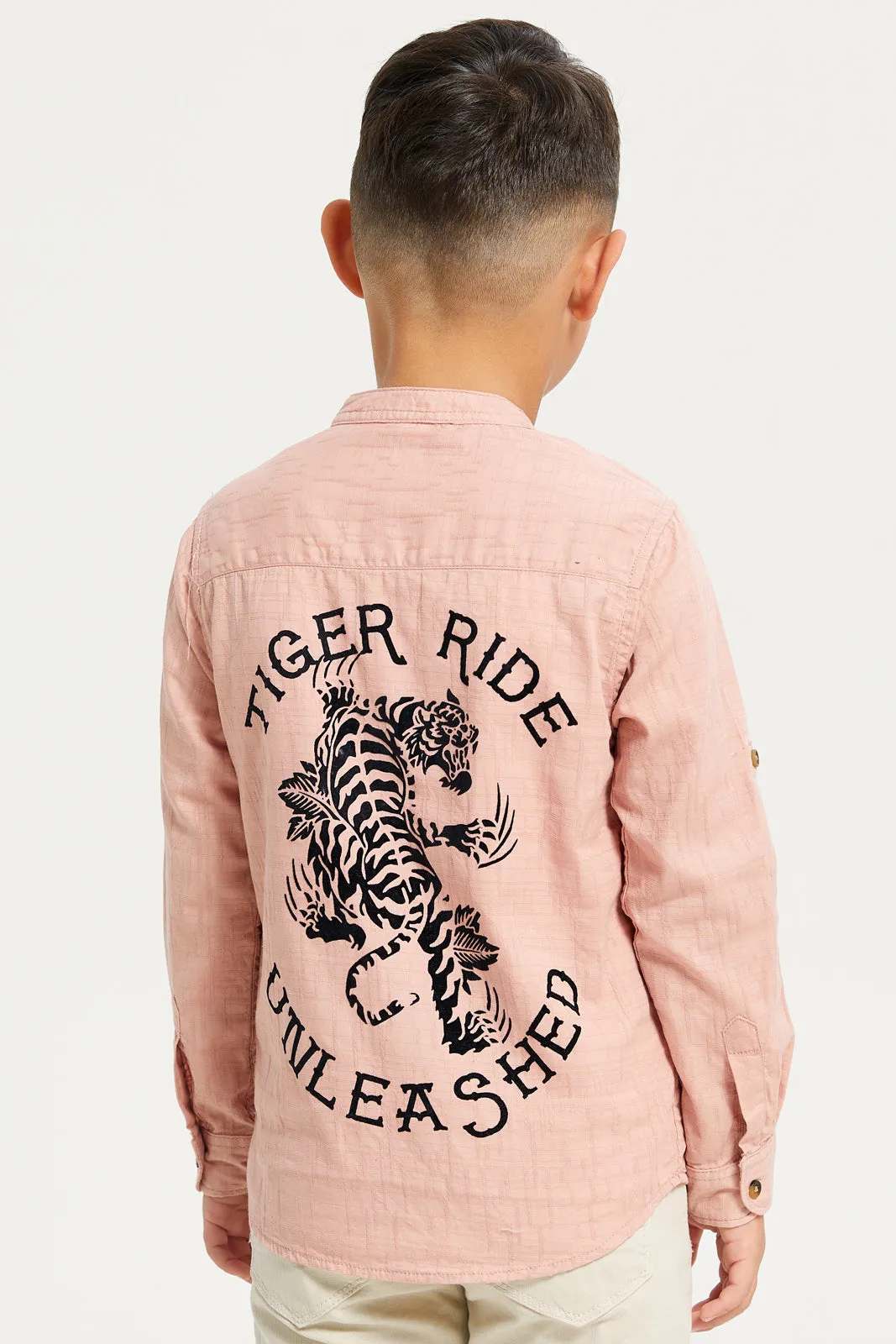 Boys Junior Pink Flock Eagle Print Long Sleeve Shirt