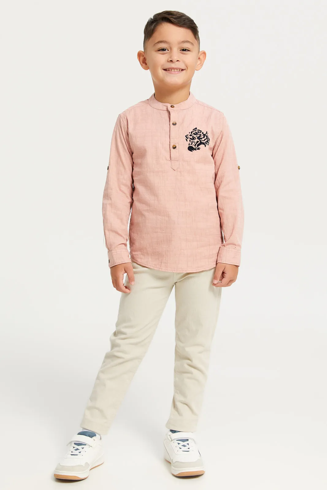 Boys Junior Pink Flock Eagle Print Long Sleeve Shirt
