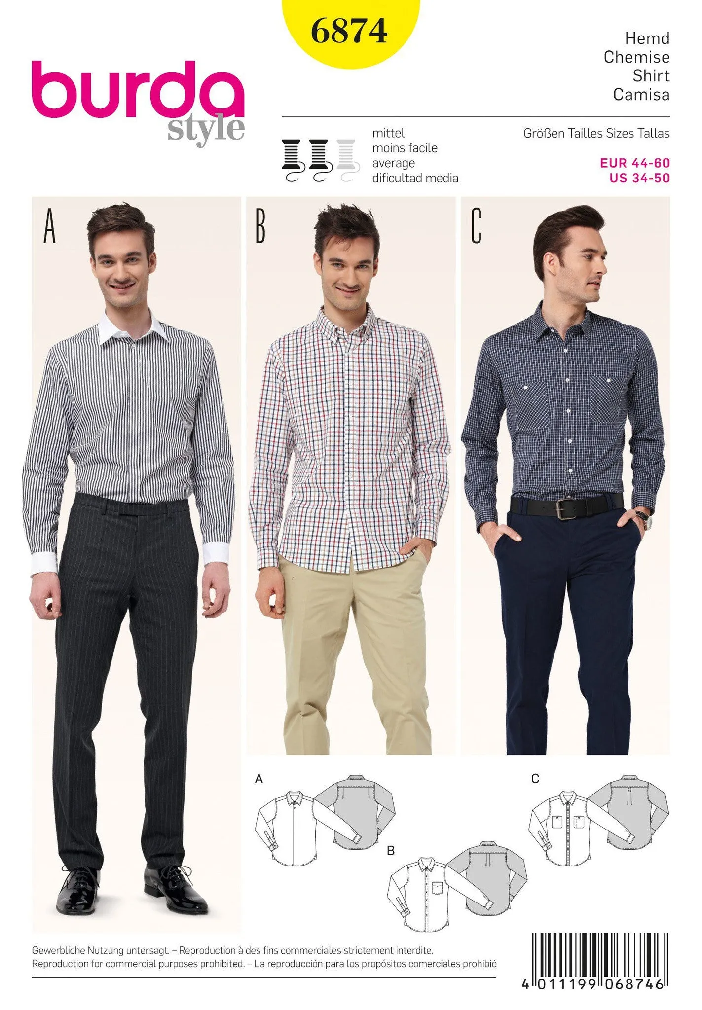 Burda 6874 Mens' Shirts Pattern