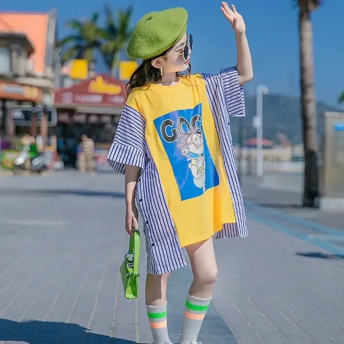 Children Letter Long T-Shirts Summer Tops Short Sleeve Clothing Kids Tees Dress for Girls S4478892
