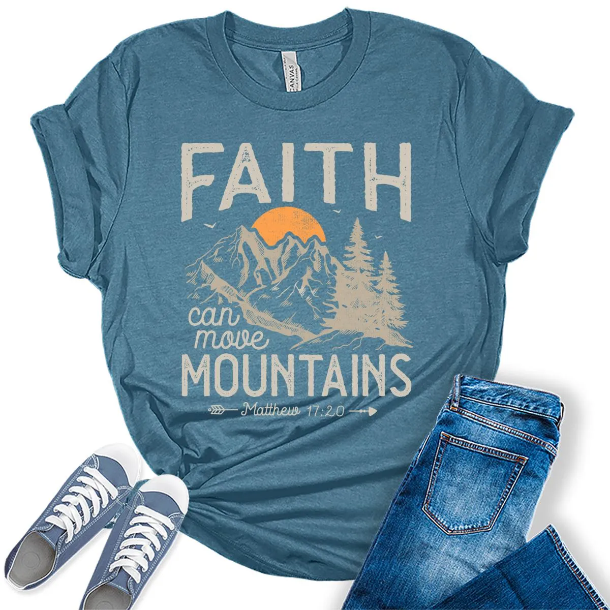 Christian Shirt for Women Faith Can Move Mountains Bible Quote Inspirational Graphic Tees