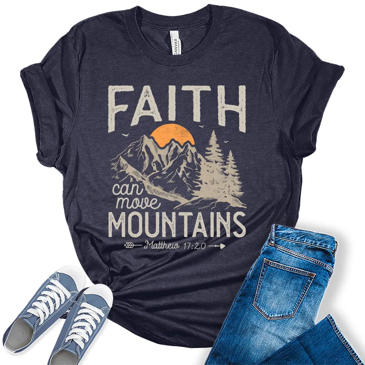 Christian Shirt for Women Faith Can Move Mountains Bible Quote Inspirational Graphic Tees