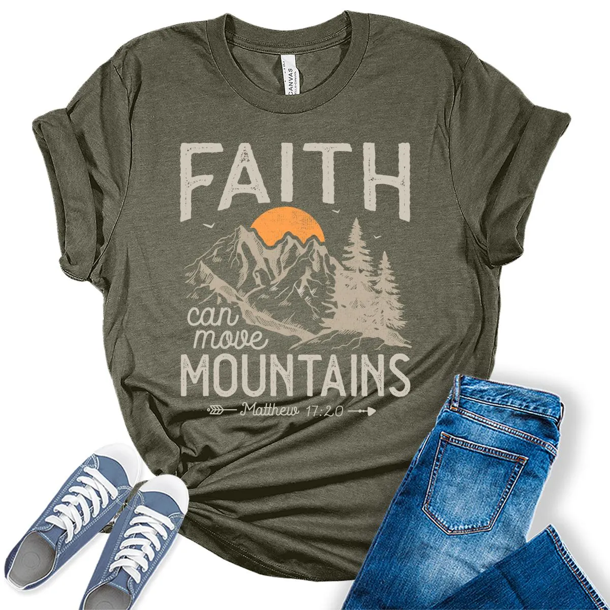 Christian Shirt for Women Faith Can Move Mountains Bible Quote Inspirational Graphic Tees
