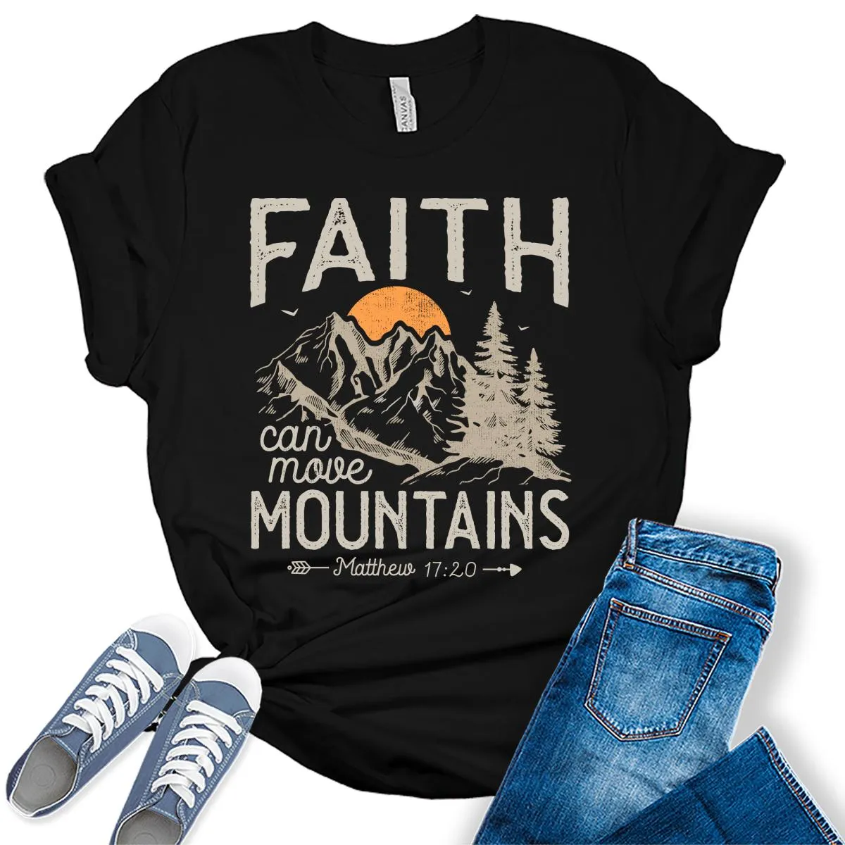 Christian Shirt for Women Faith Can Move Mountains Bible Quote Inspirational Graphic Tees
