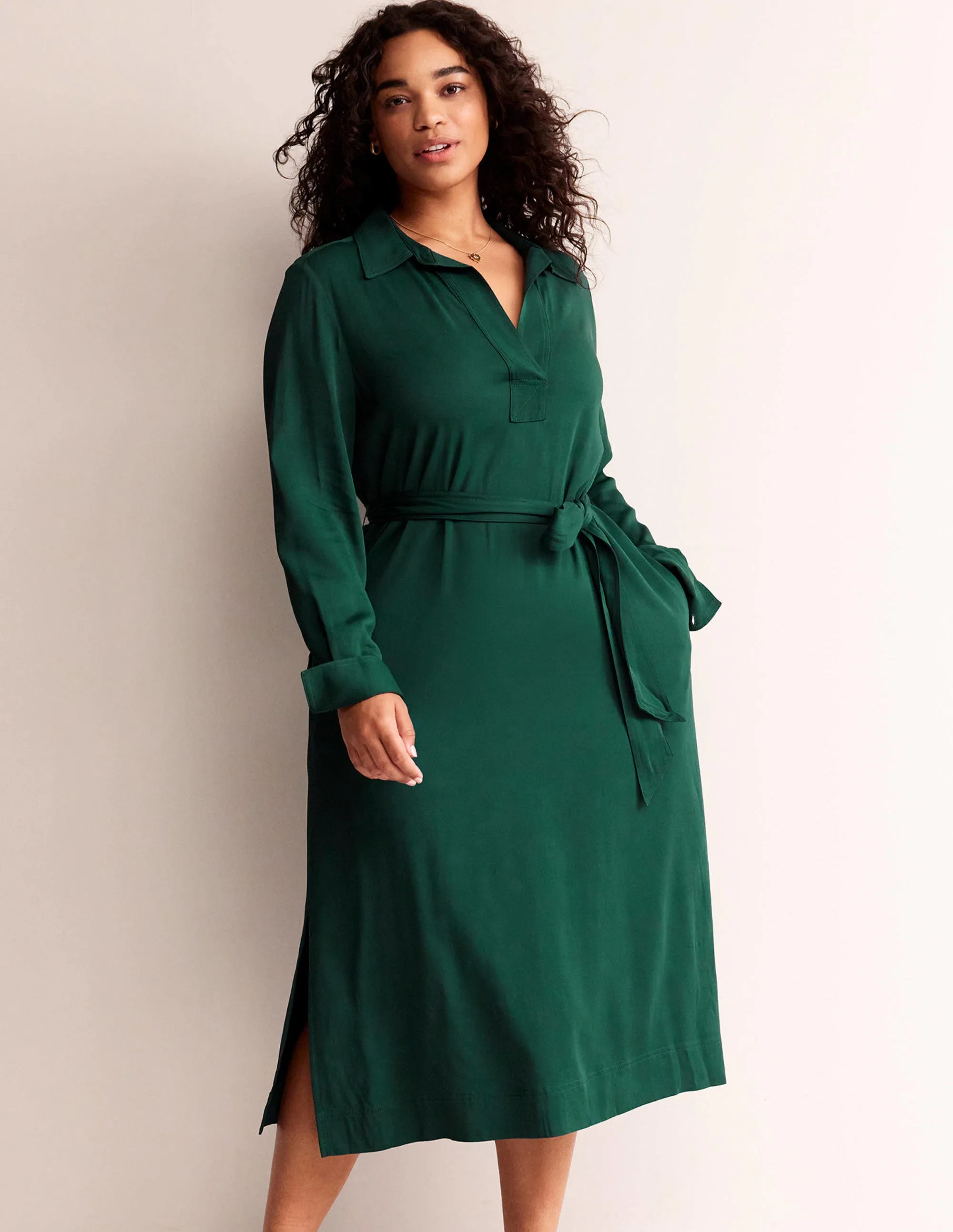 Clean Midi Pop Over Dress-Emerald Night