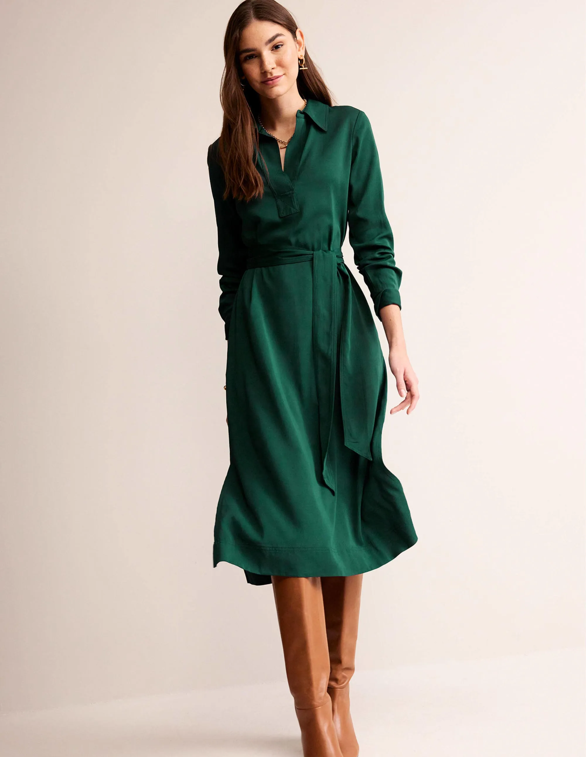 Clean Midi Pop Over Dress-Emerald Night