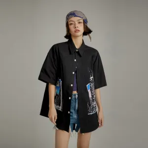 Cotton Boxy Pritned City Skyline Shirt