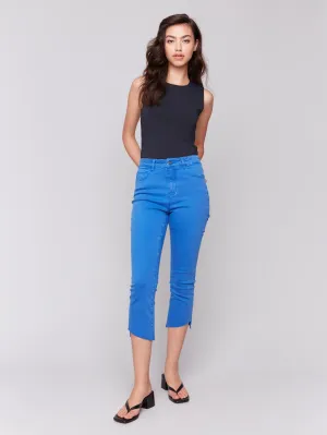Cropped Twill Pants with Asymmetrical Hem - Coastal