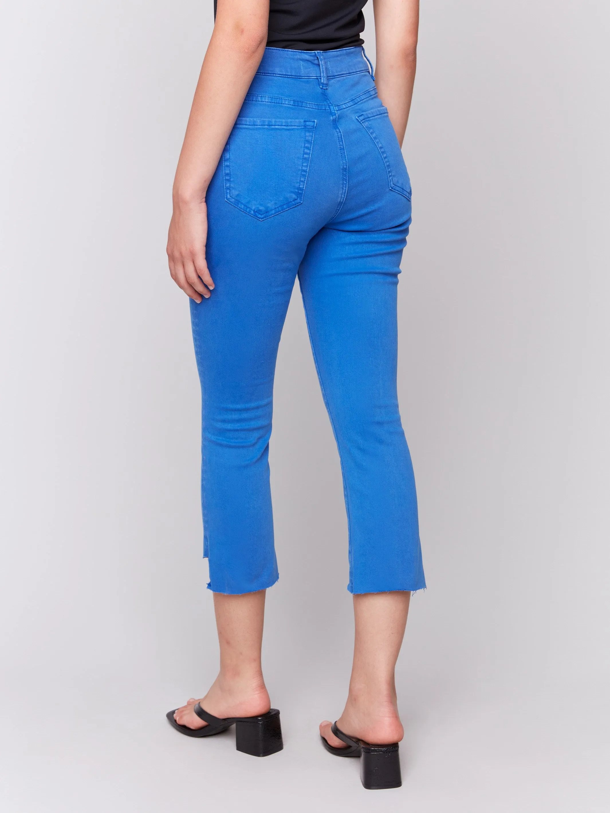 Cropped Twill Pants with Asymmetrical Hem - Coastal