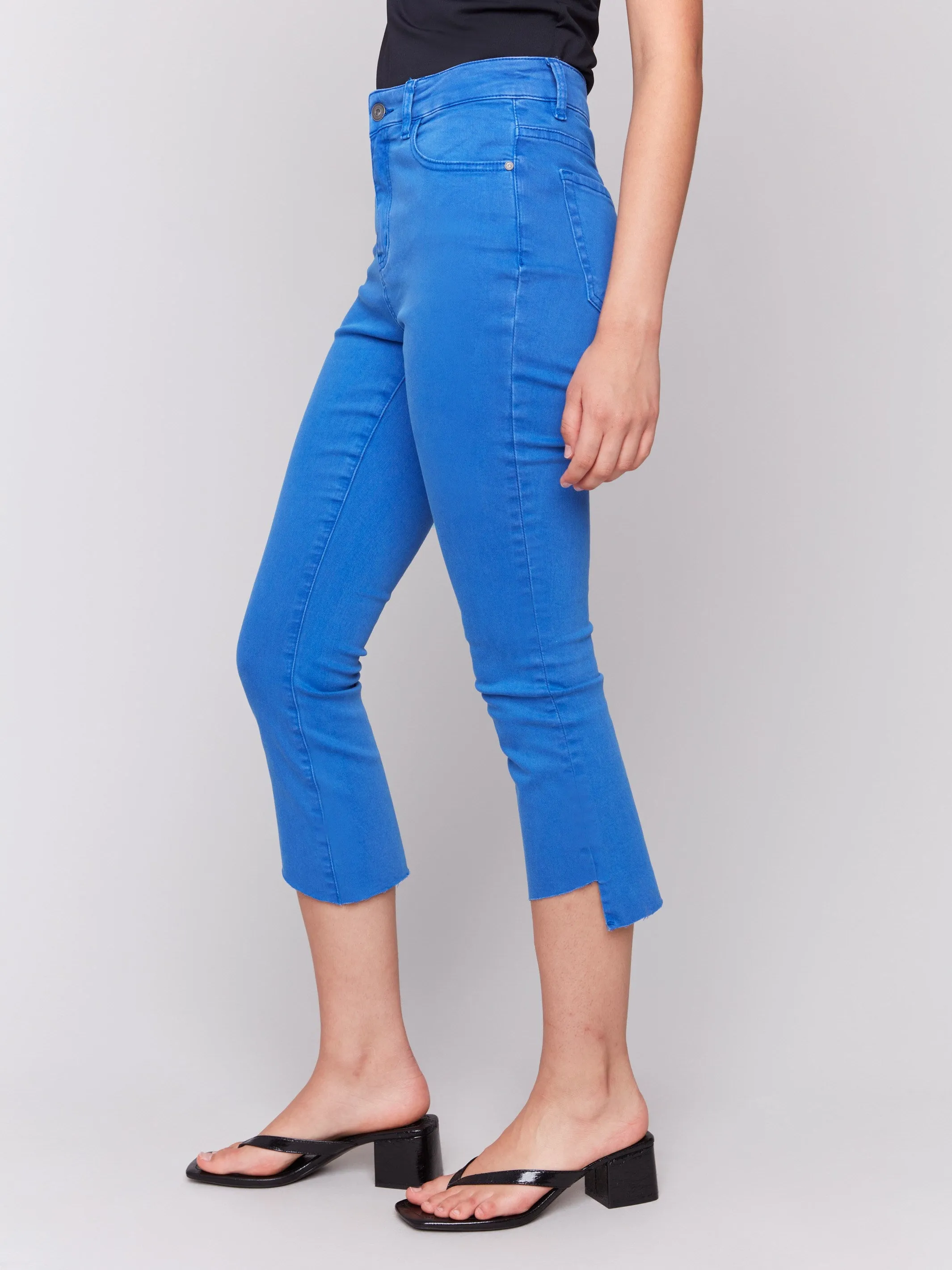 Cropped Twill Pants with Asymmetrical Hem - Coastal