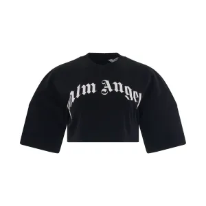 Curved Logo Back Zip Cropped T-Shirt in Black/White