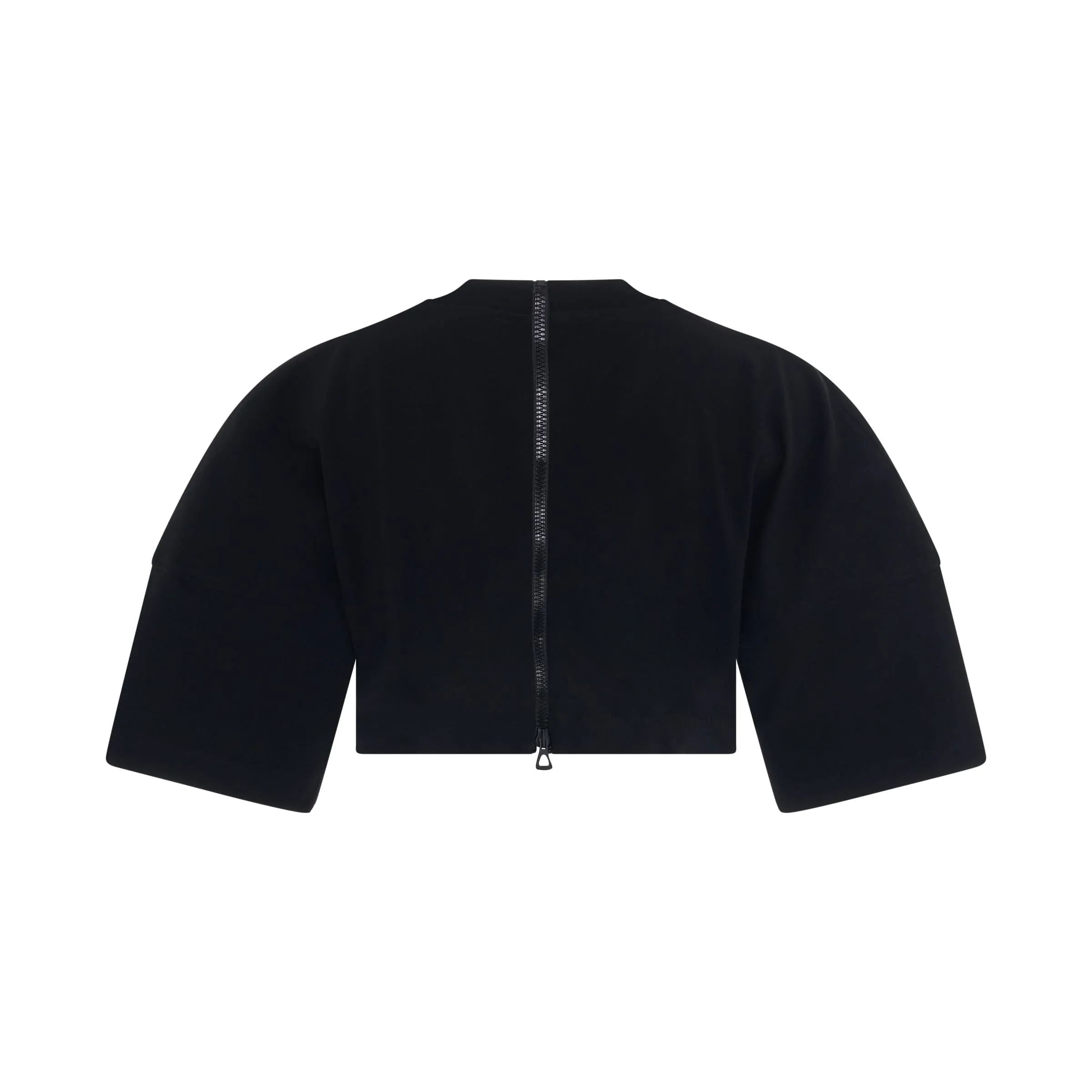 Curved Logo Back Zip Cropped T-Shirt in Black/White