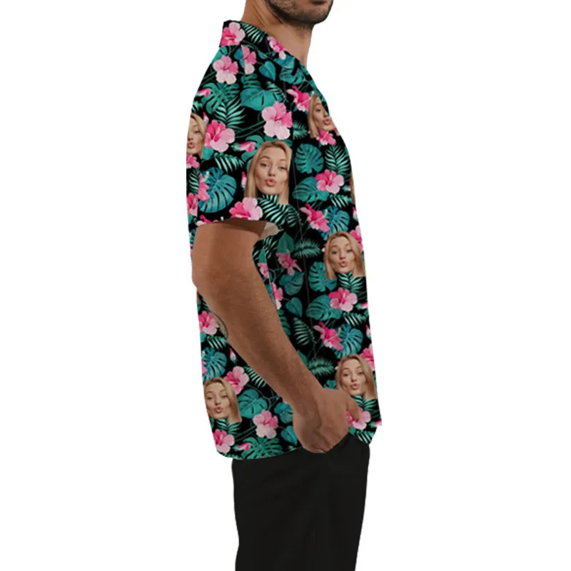Custom Men Hawaiian Shirts with Face Personalized Hawaii Shirt Photo Hawaiian Shirt for Men Beach Party Aloha Shirt Gift for Dad BF Him