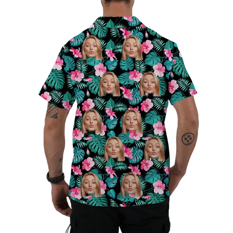 Custom Men Hawaiian Shirts with Face Personalized Hawaii Shirt Photo Hawaiian Shirt for Men Beach Party Aloha Shirt Gift for Dad BF Him