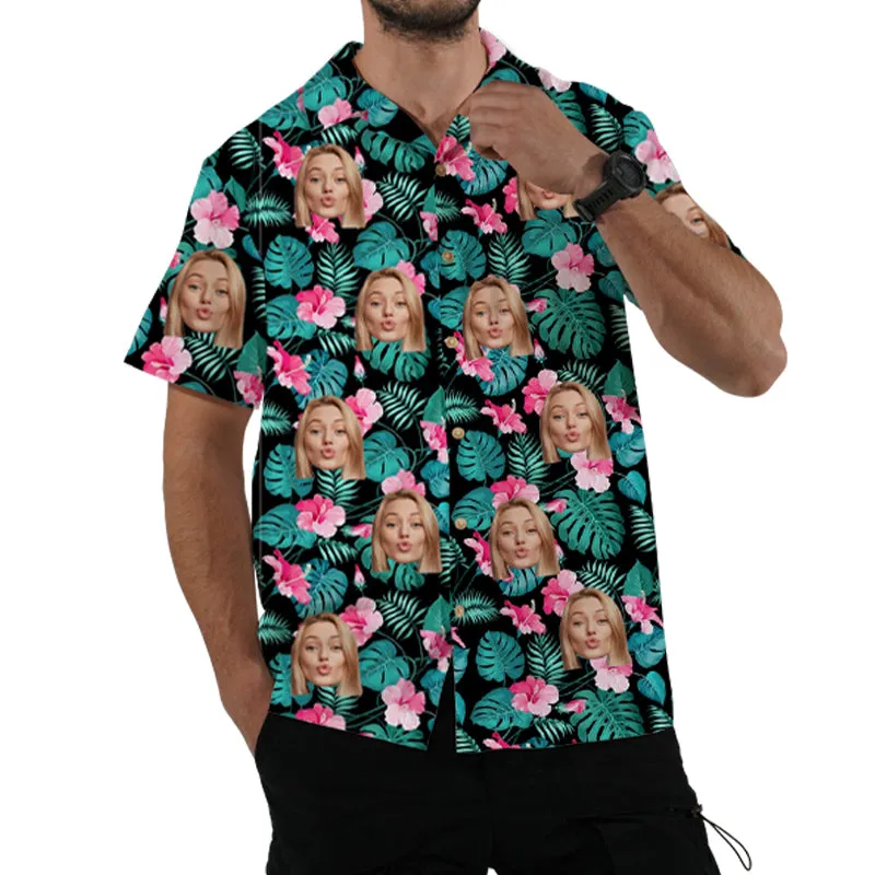 Custom Men Hawaiian Shirts with Face Personalized Hawaii Shirt Photo Hawaiian Shirt for Men Beach Party Aloha Shirt Gift for Dad BF Him